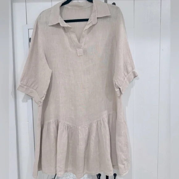 chinese dress ladies Tempo Paris Linen Button Back Midi Dress in Fuchsia Small/ Medium